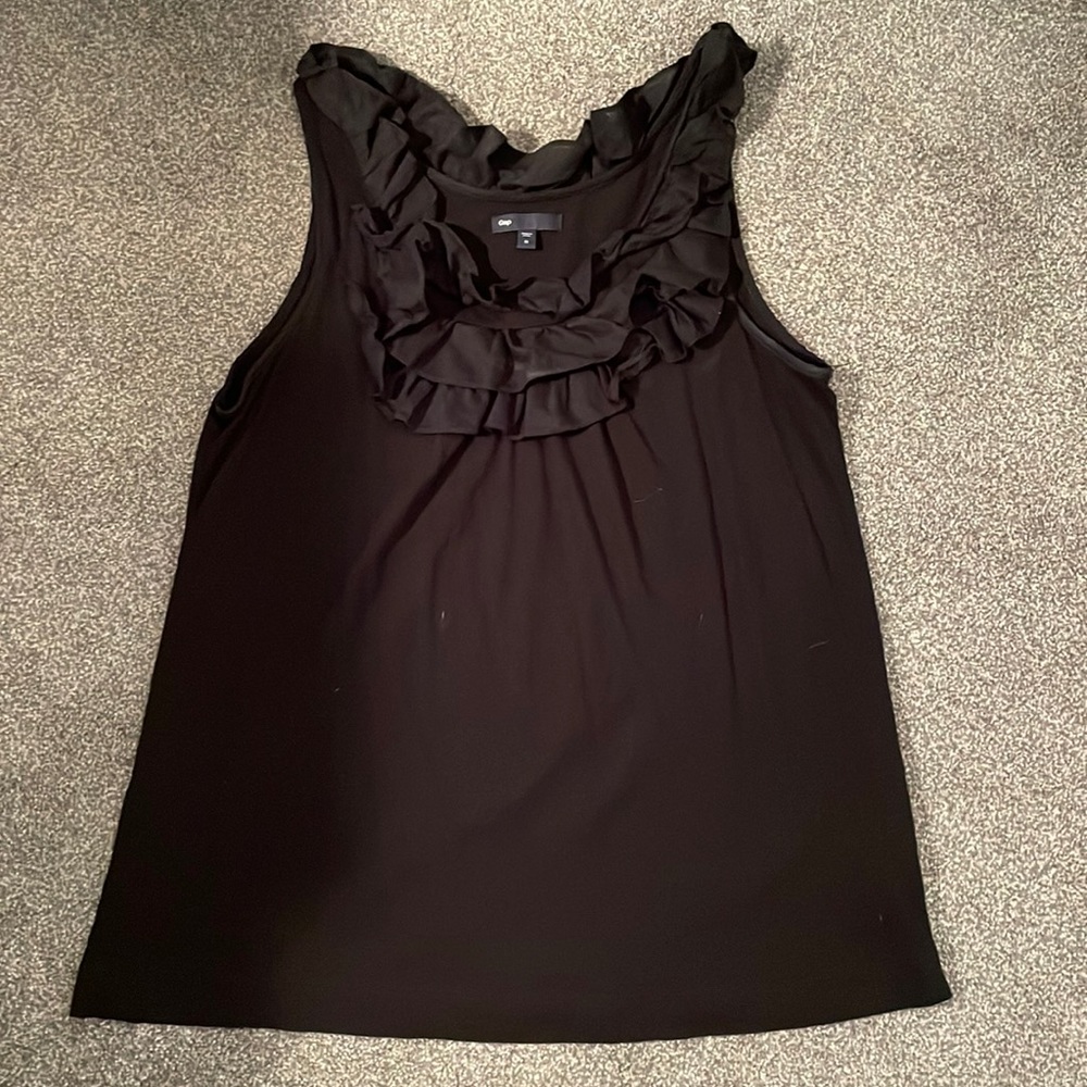 Black GAP tank with ruffled neckline